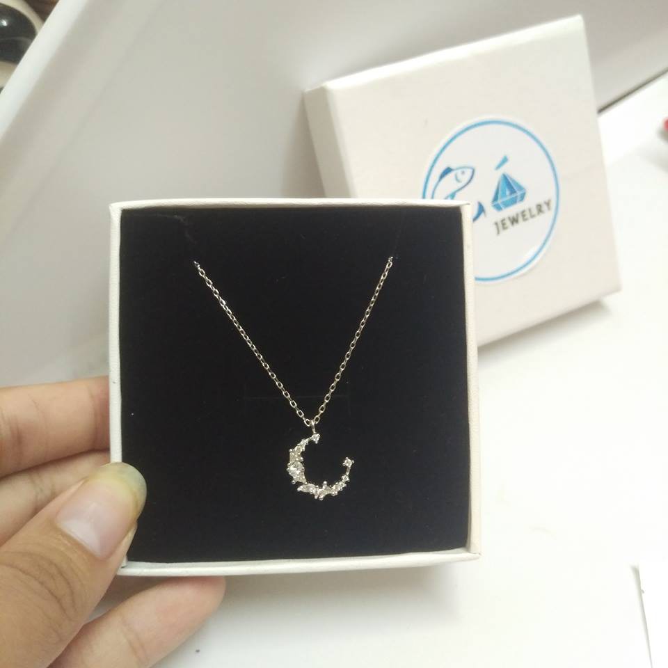 Dây chuyền nữ vòng cổ nữ bạc s925 trăng khuyết đính đá pha lê Cá jewelry DC1