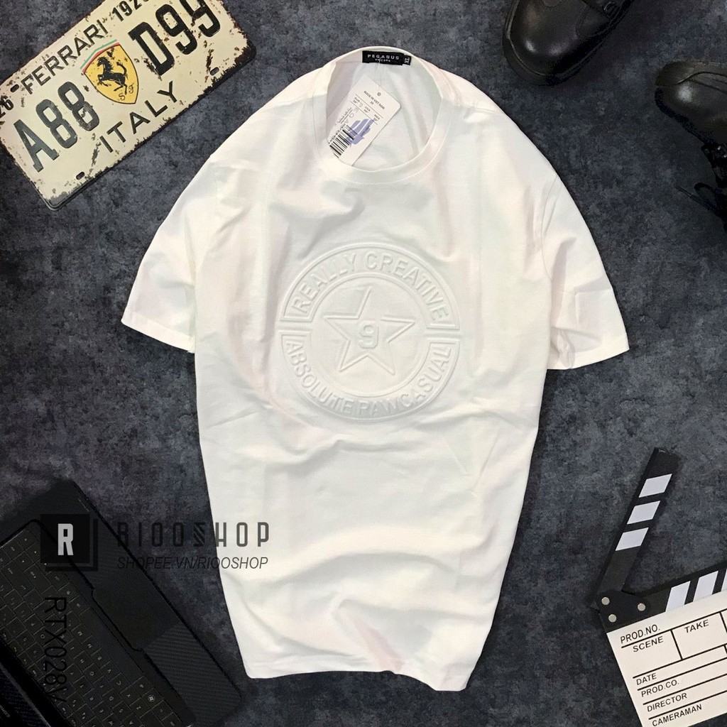 Áo thun nam cổ tròn cao cấp pega họa tiết dập nổi RTX028v - áo phông nam form rộng Riooshop | BigBuy360 - bigbuy360.vn