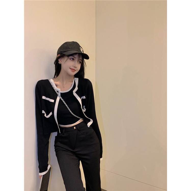 HÀNG SẴN_Set Áo Cardigan Len Dệt Kim Ôm Croptop