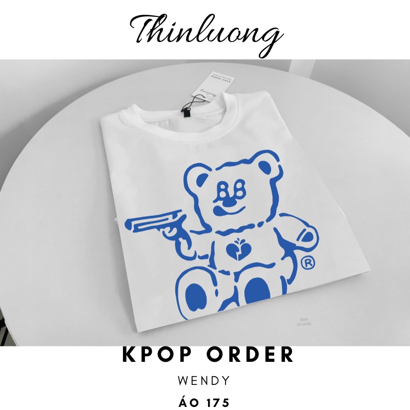 Wendy Áo thun gấu xanh cotton cổ tròn dáng croptop