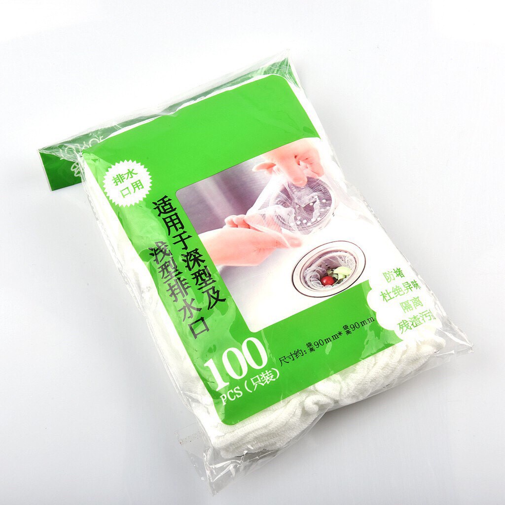 Combo 100 túi lọc rác bồn rửa bát thiết kế lưới siêu dai tự phân hủy chun co dãn 2 đầu chống tắc nghẽn tiện lợi Angola