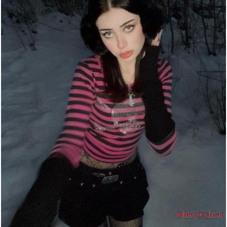 Áo Thun Dài Tay Ôm Dáng Phối Ren Dệt Kim Cho Nữ OKDK-Y2k