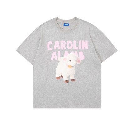 Áo Thun cotton Tay Ngắn Dáng Rộng Hở Vai In Họa Tiết Cừu Dễ Thương Thời Trang Hàn Quốc Cho Nữ