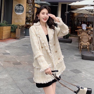 Áo dạ tweed dáng dài phong cách hàn quốc