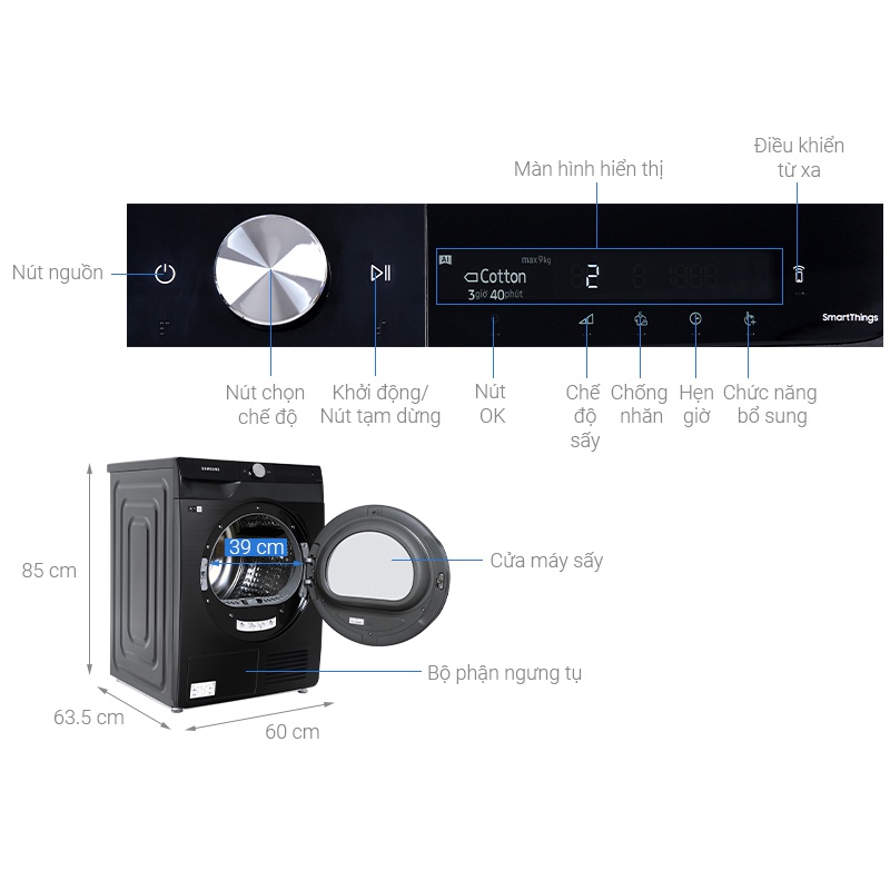 Máy sấy Samsung 9 kg Heat Pum DV90T7240BB/SV