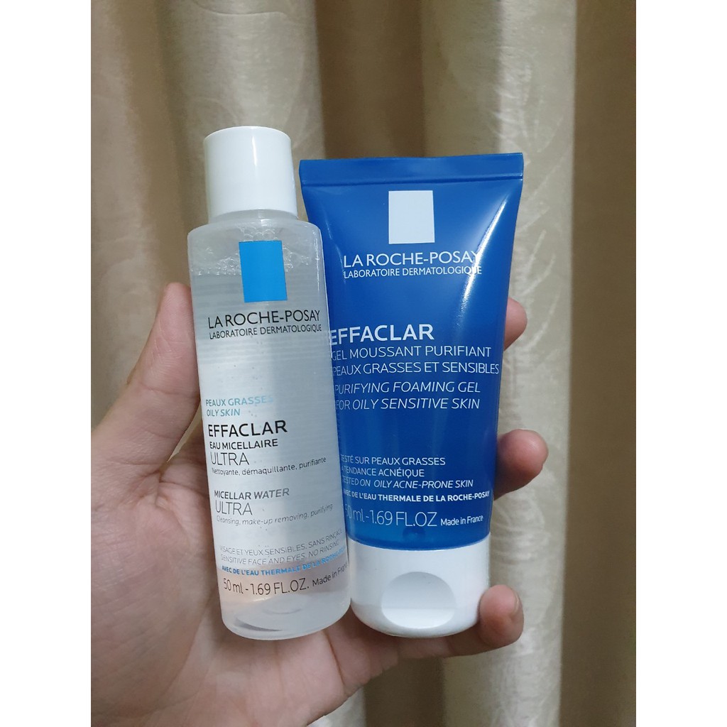 Bộ Đôi sữa rửa mặt La Roche Posay Effaclar Foaming Gel 50ml + tẩy trang Micellar Water Ultra 50ml