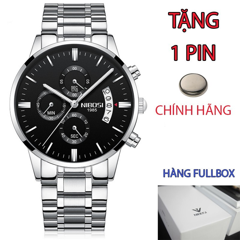 Đồng Hồ Nam Nibosi Chạy 6 Kim Fullbox Dây Thép Cao Cấp