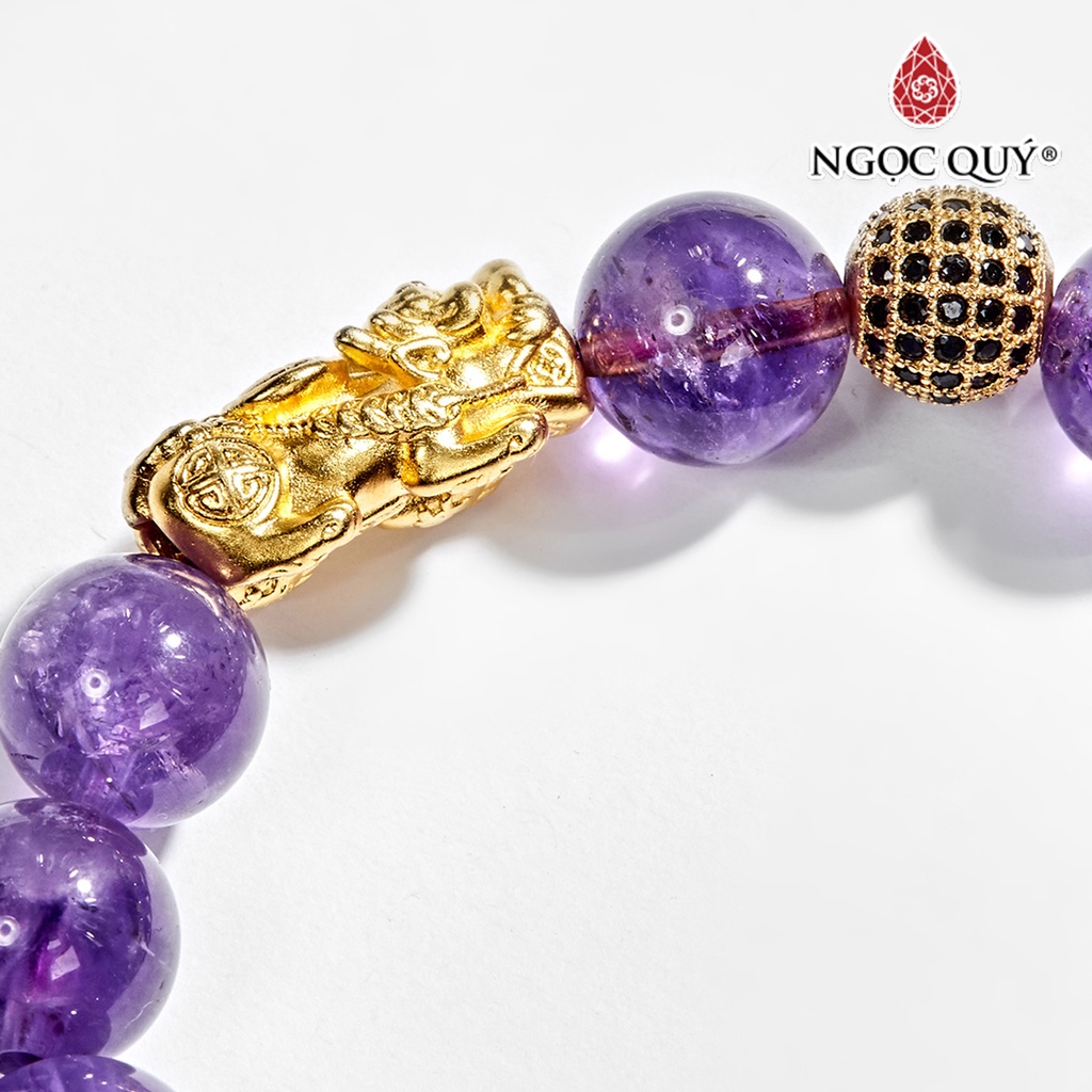 Vòng tay nam TA tím phối tỳ hưu bạc mạ vàng - Ngọc Quý
