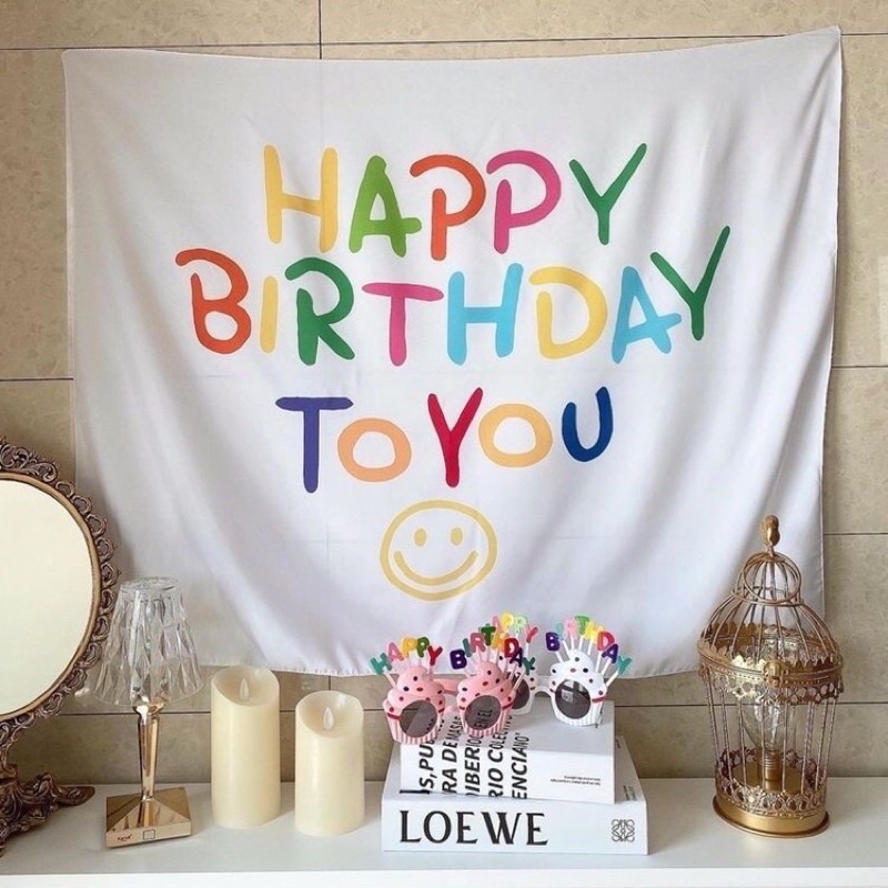 Phông vải nền trang trí sinh nhật happy birthday hàn quốc size 70x100cm