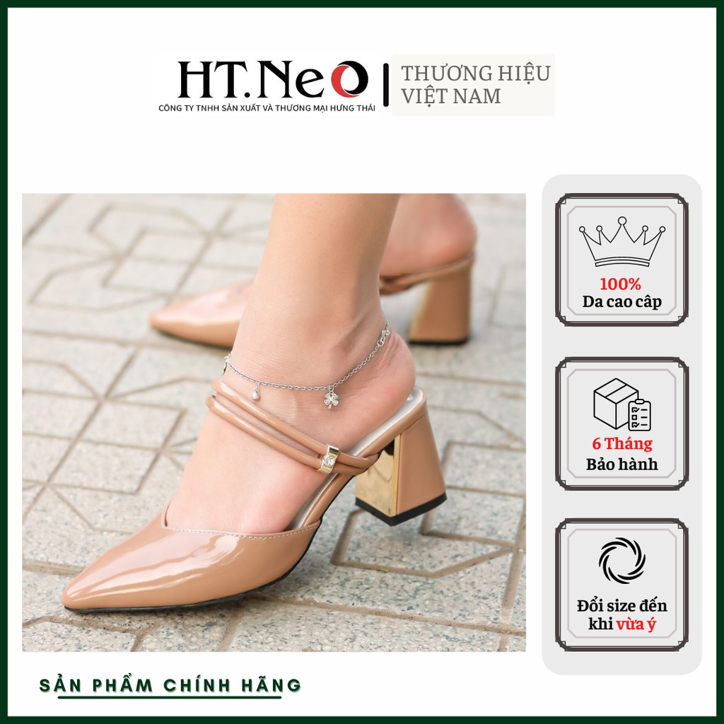 Giày cao gót - giày công sở nữ HT.NEO da bò thật 100% loại bóng vệ sinh cực dễ hàng hot trend 2021 SDN70
