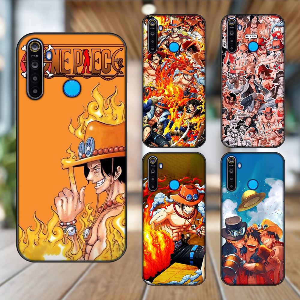 Ốp lưng Realme 5, 5 Pro viền đen in hình Ace One Piece