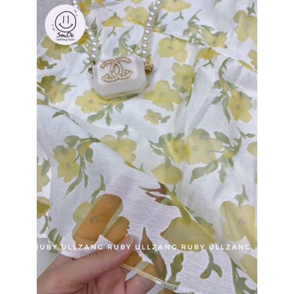 ĐẦM HOA VÀNG STYLE NHẸ NHÀNG DÀI ĐẾN CỔ CHÂN