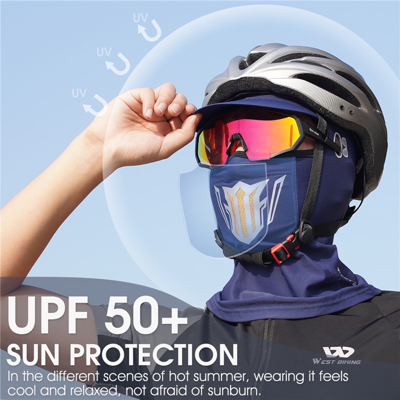 Khẩu trang che mặt WEST BIKING bằng vải lụa lạnh UPF50+ thiết kế lỗ để đeo kính bảo hộ tiện dụng