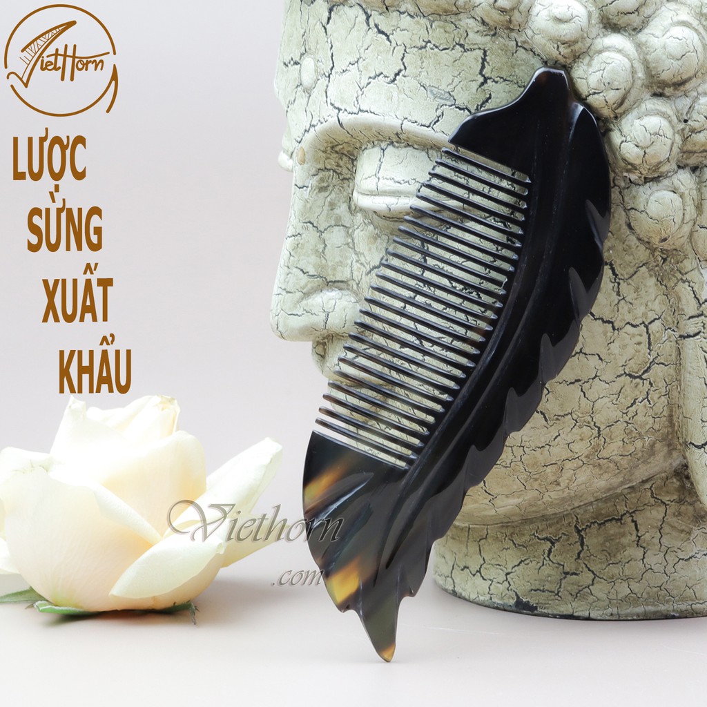 Lược sừng xuất khẩu VIETHORN, Hình chiếc lá cự dễ thương /chống gãy rụng tóc /matxa da đầu kích thích mọc tóc