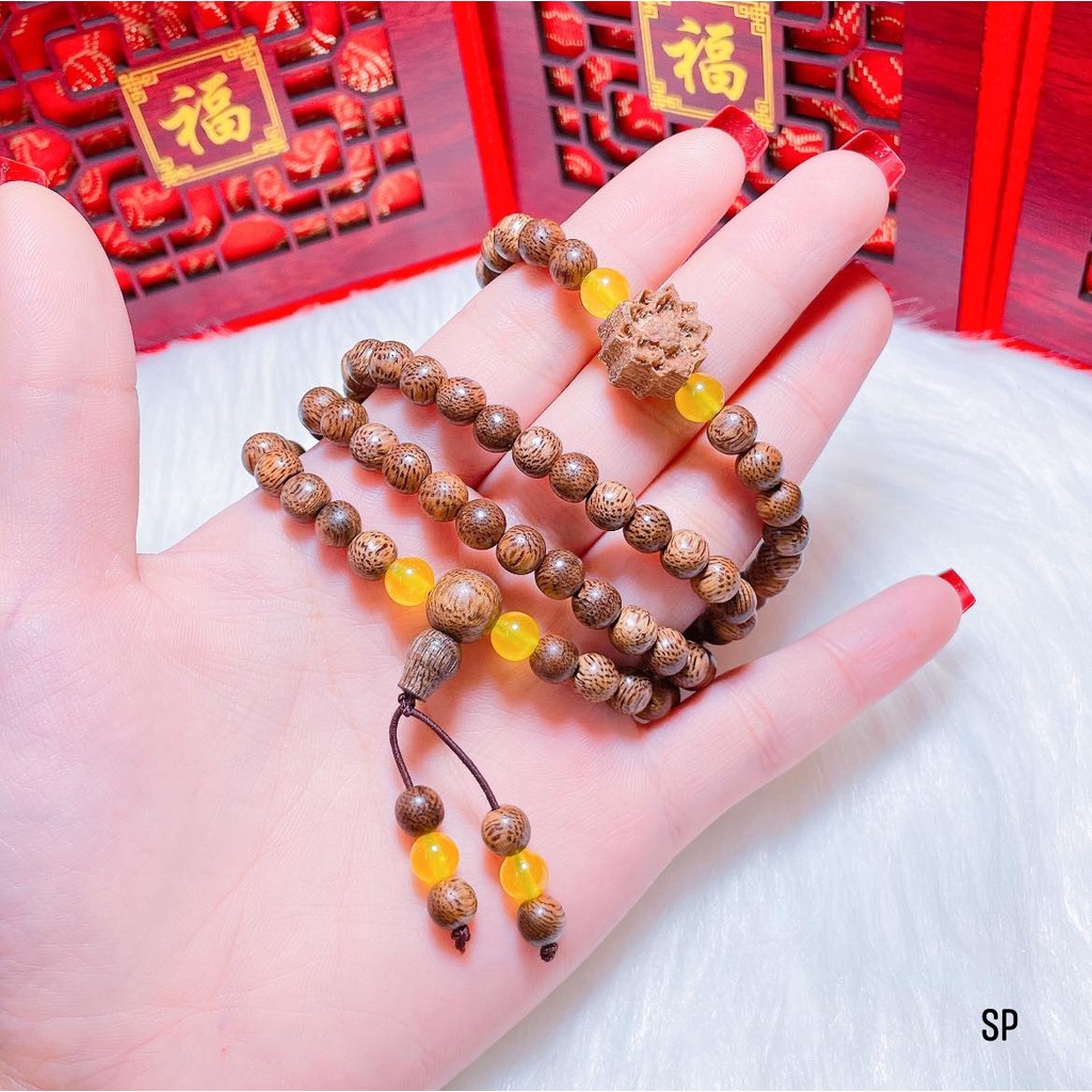 VÒNG TAY TRẦM HƯƠNG HOA SEN ĐÁ PHONG THỦY 6MM