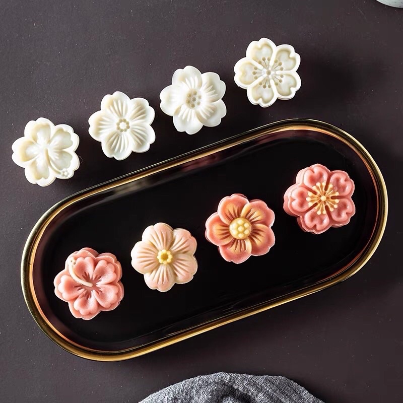 Khuôn trung thu 4 mặt hoa mai, hoa hồng 50g