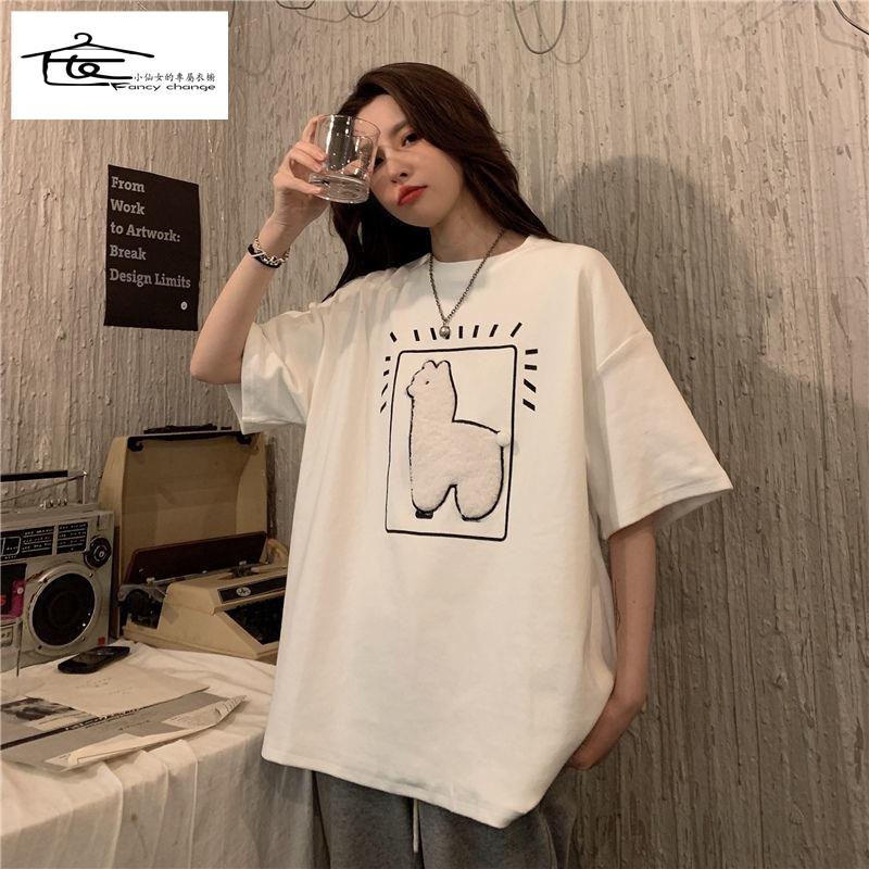 Áo Thun Tay Ngắn Dáng Rộng Phong Cách Harajuku Hồng Kông Cho Nữ