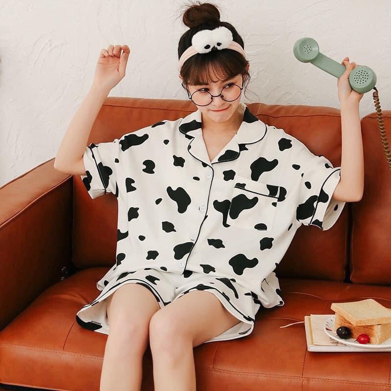 [GIÁ HUỶ DIỆT] Set Bộ Bò Sữa-Bộ Pijama Bò Sữa Ngắn Tay Cute Hot Trend 2021 - Set Pizama Hình Bò Sữa (có ảnh thật)