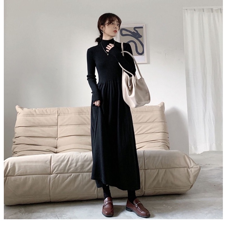 FREESHIP ❗️ ĐẦM THUN TAY DÀI MÀU BASIC