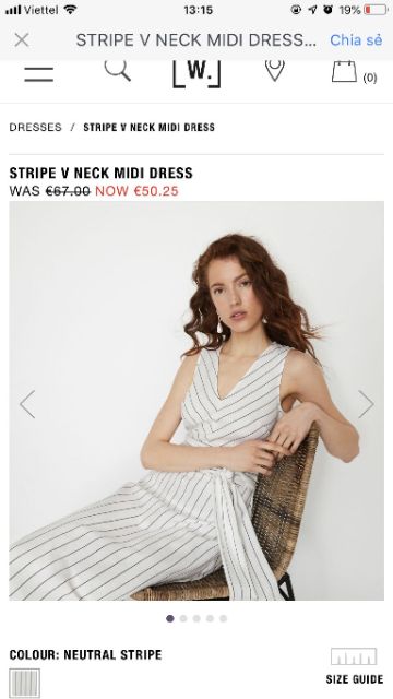 Đầm linen WareHouse Stripe V Neck Midi Dress