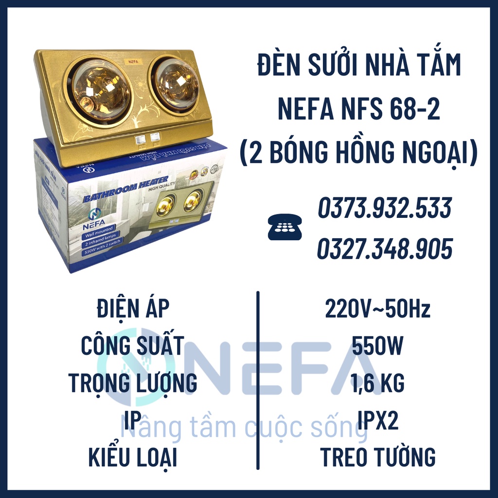 Quạt sưởi nhà tắm, đèn sưởi nhà tắm 3 bóng thương hiệu NEFA SP000117 bảo hành 12 tháng