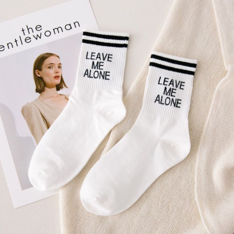 Xiangbao Vớ Cotton Dài Đến Mắt Cá Chân Kẻ Sọc Dọc In Chữ Vui Nhộn Phong Cách Hip Hop Cho Nữ