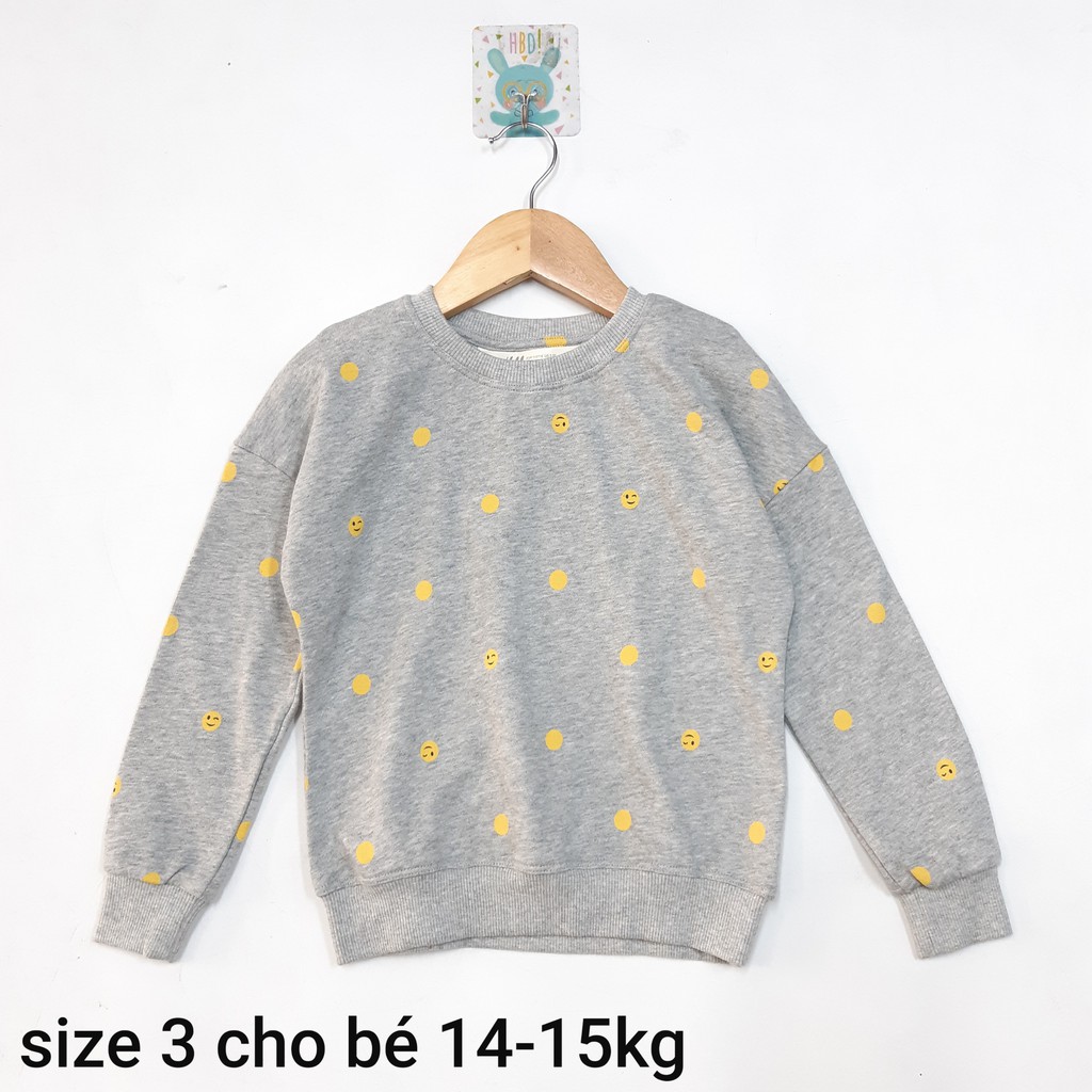 DG59-AL-13- Áo len bé gái, in hình mặt cười màu vàng, chất nỉ len, size cho bé 14-15kg, made in Việt Nam