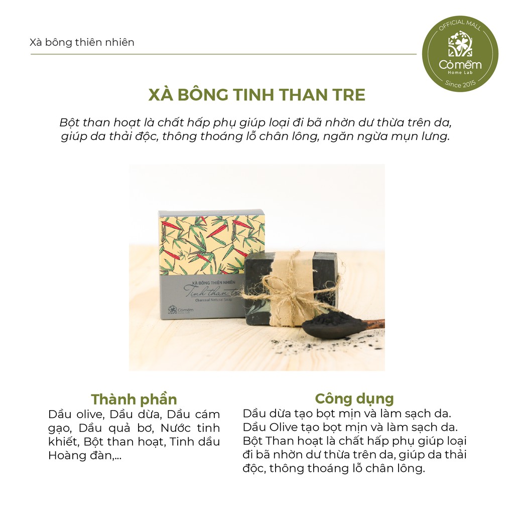 Xà Bông Thiên Nhiên Than Tre Thải Độc Da Cỏ Mềm 90g