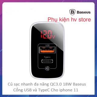 Củ sạc 2 cổng Baseus Mirror Lake ( USB +Type C ) Pd 3.0 18w