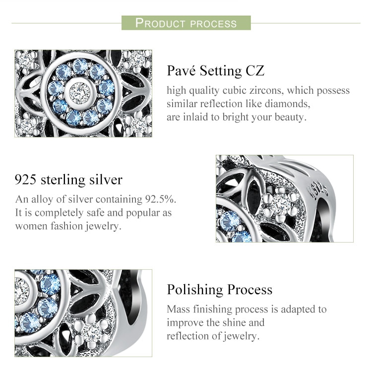 Hạt xỏ Bamoer SCC247 bằng bạc 925 hình bông tuyết xinh xắn dùng để làm vòng tay thủ công