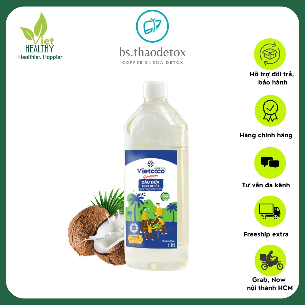 [ Hữu Cơ] Dầu Dừa tinh khiết Vietcoco organic ml chính hãng 1000 mL ( Date mới 4/2023)