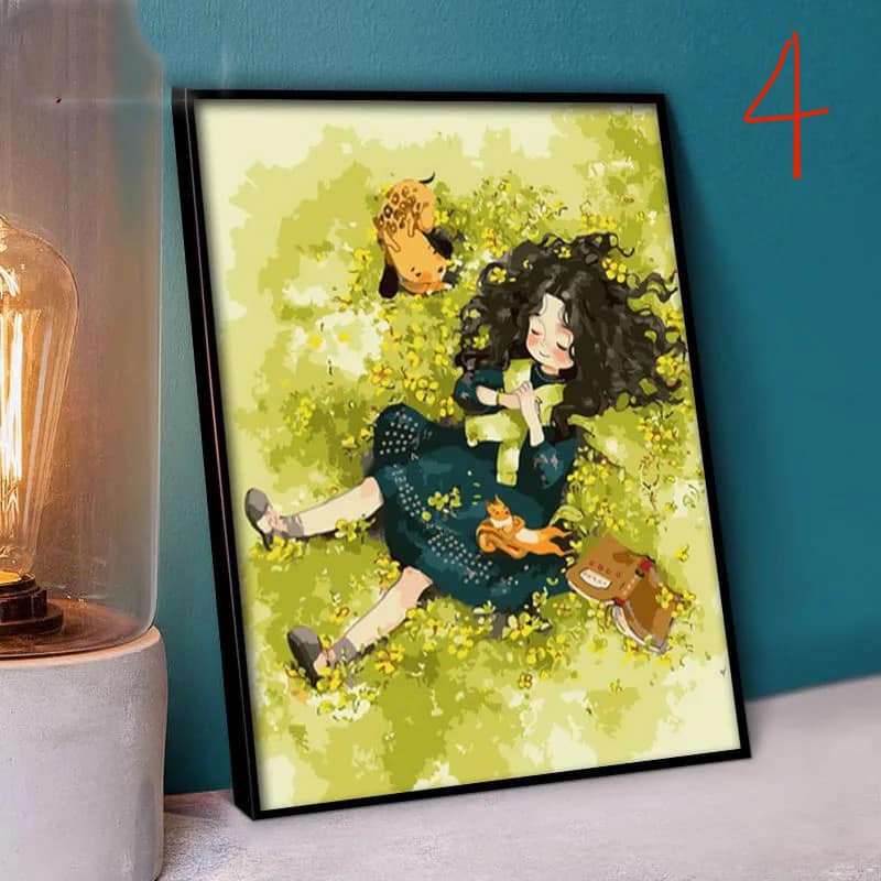 CÓ SẴN - Tranh Số Hoá, Tô Màu Theo Số, Có Khung, Đủ Phụ Kiện - CÔ GÁI MỘNG MƠ