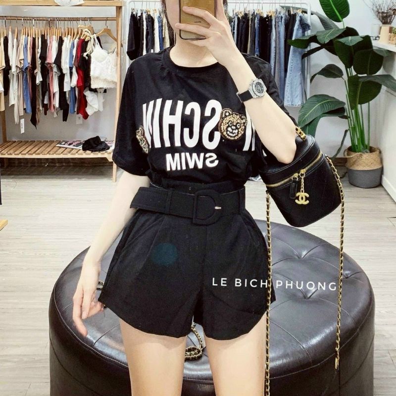 Quần sooc vải kèm đai chữ D hàng QC