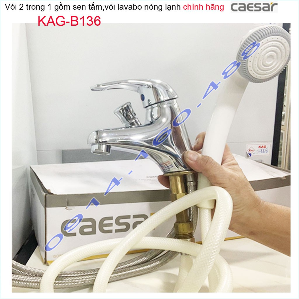 Vòi lavabo kết hợp sen tắm nóng lạnh Caesar KAG-B136, Vòi sen và chậu rửa vừa tắm vừa rửa tay cho homestay nhà tắm nhỏ