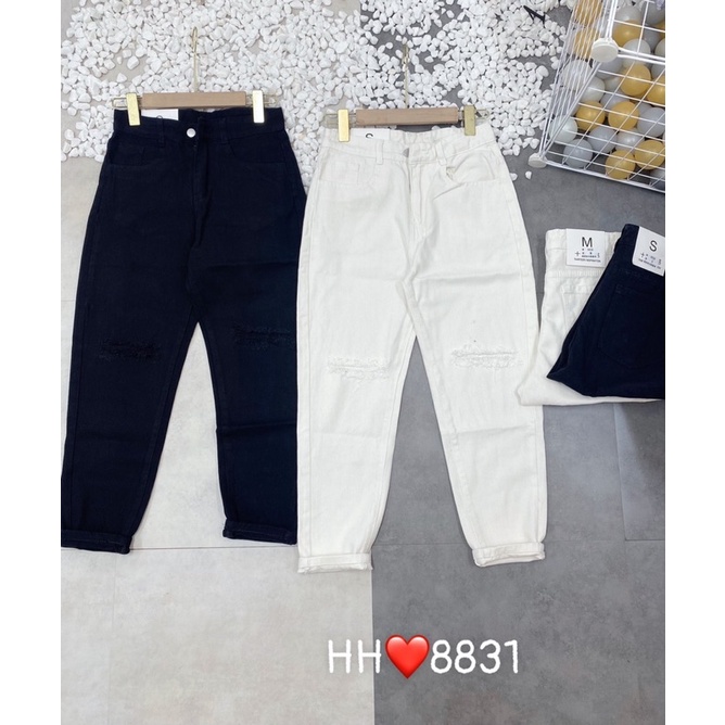QUẦN BAGGY THÔ JEANS ĐEN TRẮNG BASIC MS16782