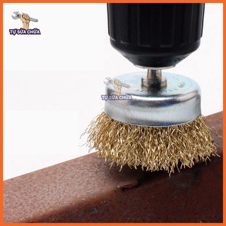 Chổi đánh rỉ sét, chổi cước chà sắt, kim loại đánh gỉ sét, sơn bong tróc cốt các loại, có chuôi vào máy khoan