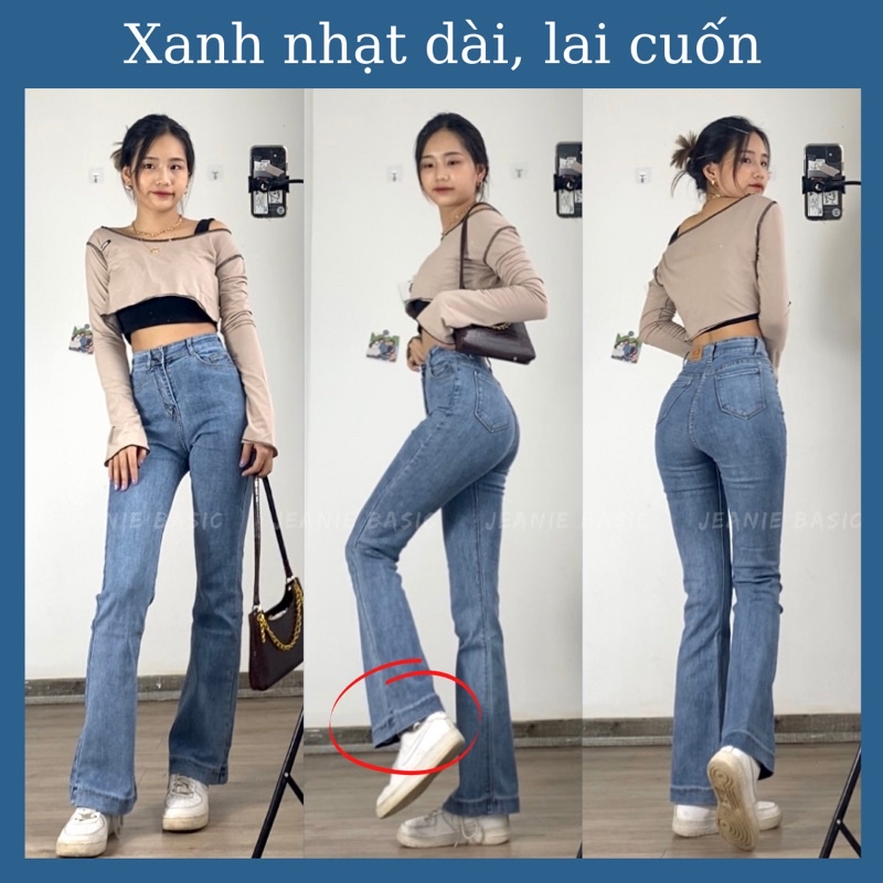 Quần jean ống loe JEANIE, quần bò ống loe lưng cao co giãn 4 chiều hàng VNXK cao cấp