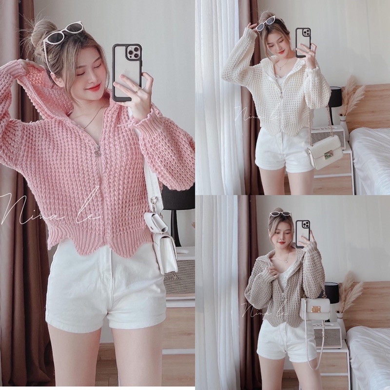 Áo khoác len có nón 3M mẫu Nina Le x Lotus Shop