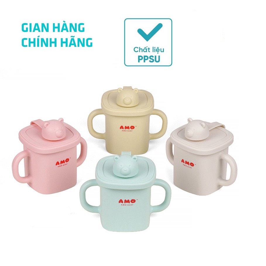 CỐC TẬP UỐNG NƯỚC SILICON AMO BABY CÓ NẮP ĐẬY CHO BÉ