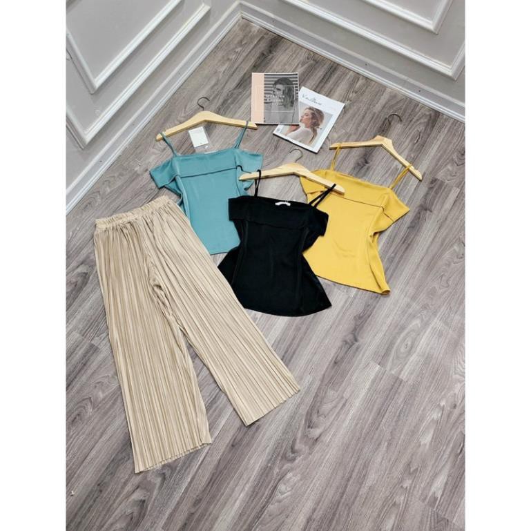 Set áo dây + quần dập ly chanh xả 🥰Bộ quần ống rộng áo dây đi chơi cực xinh cho các nàng diện hè | BigBuy360 - bigbuy360.vn