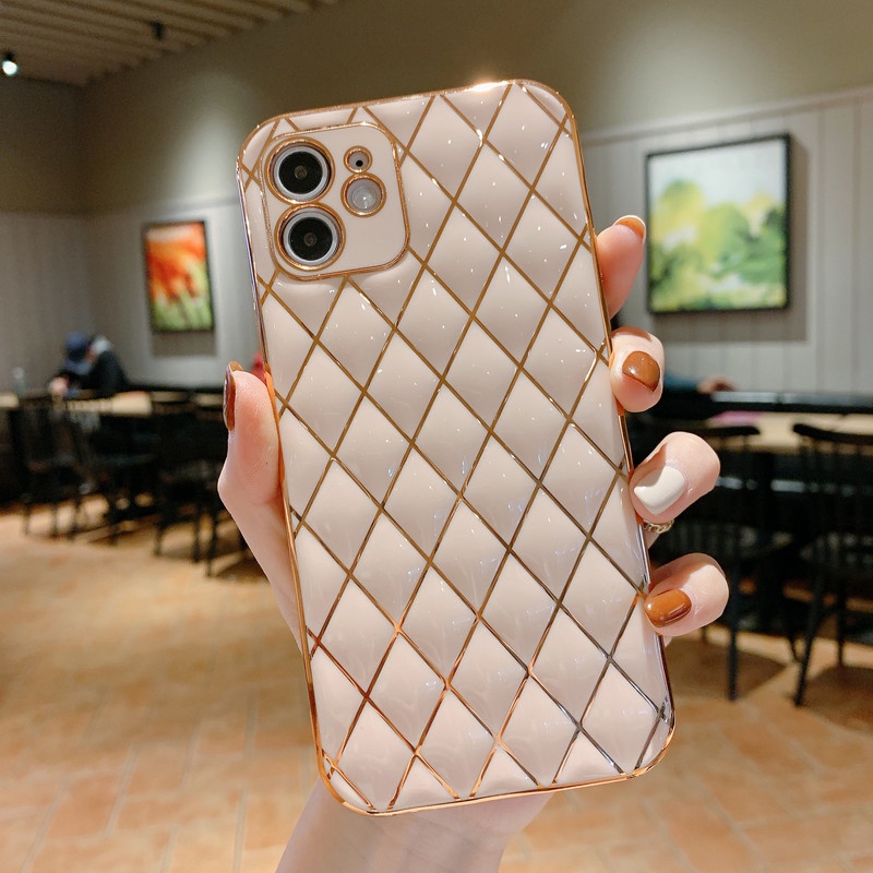 Soft Electroplated Rhombus shape Phone Case For iPhone 11 12 13 Pro Max X XR XS MAX 7 8 Plus Shockproof Bumper Back Cover