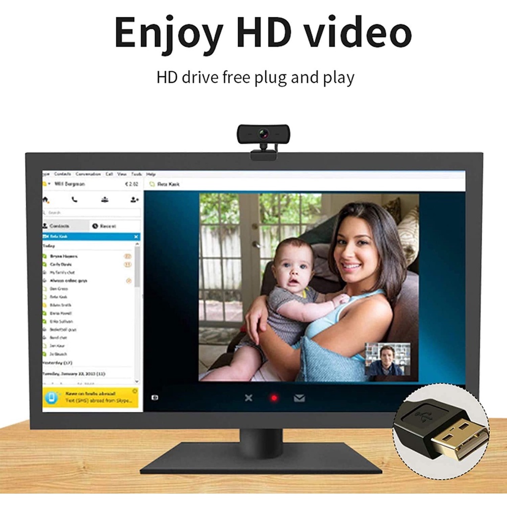 Webcam HD 2kK 2560x1440P có thể xoay có micro dành cho máy tính để bàn