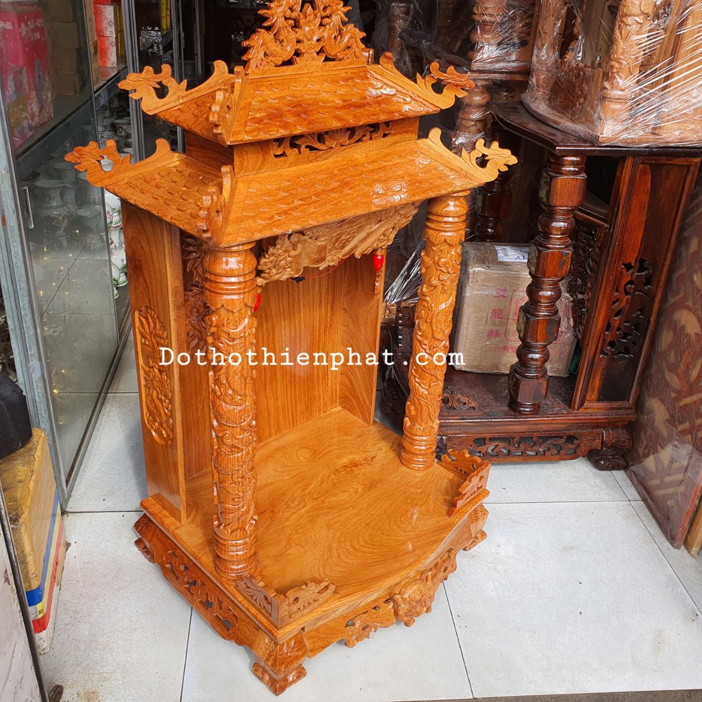 Bàn thờ thần tài ông địa gỗ gõ đỏ mái chùa ngang 60cm rẻ nhất thị trường