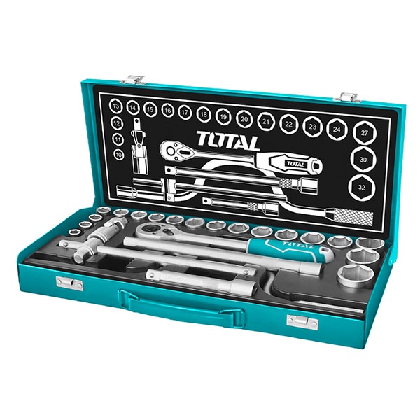 Bộ tay vặn và đầu khẩu 1/2 inch - 24 chi tiết đủ kích cỡ TOTAL THT141253
