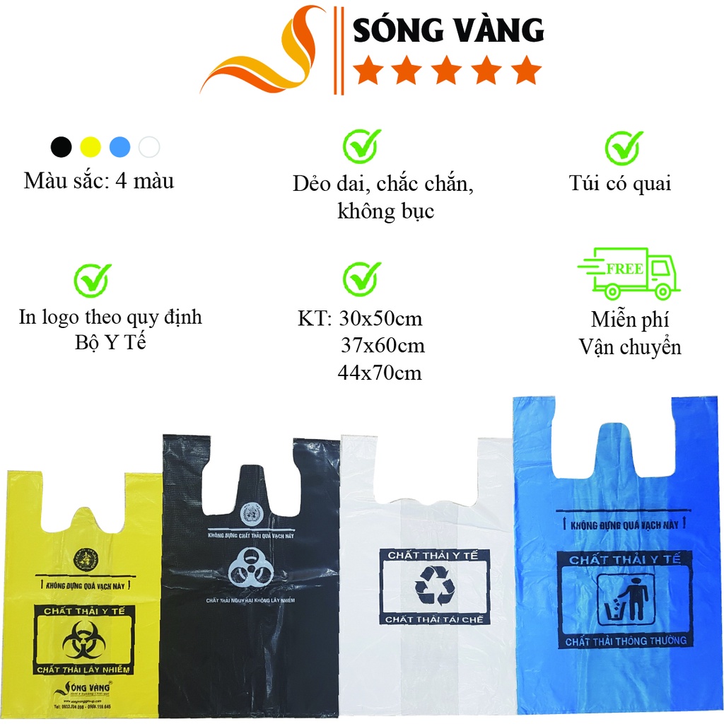 Túi đựng rác y tế có quai đủ size, đủ màu - công ty Sóng Vàng