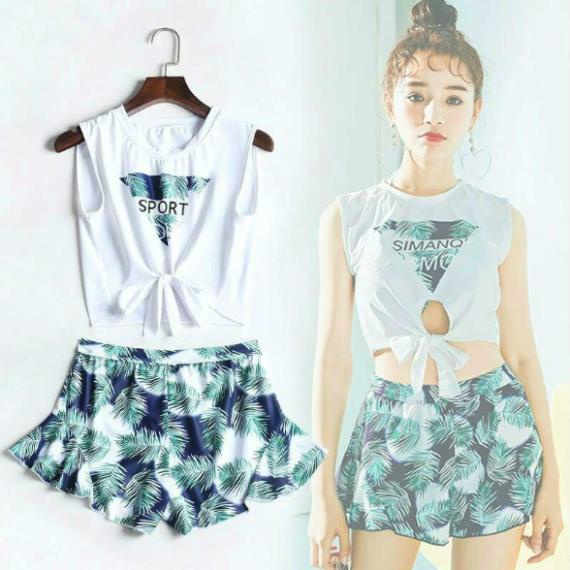 CÓ SẴN Bikini đồ bơi nữ 3 mảnh thể thao họa tiết lá dừa *