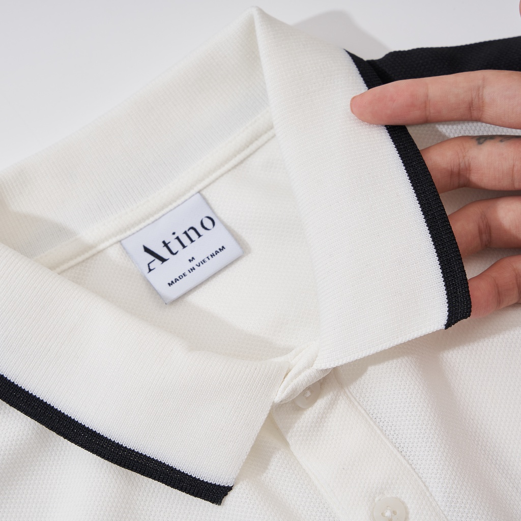 Áo Polo Nam phối vai BEIGE ATINO thanh lịch trẻ trung vải cá sấu Cotton cao cấp chuẩn form PL2.3058
