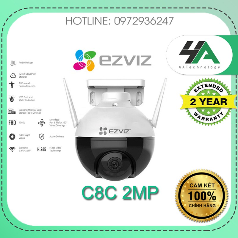 Camera IP WIFI không dây, có màu ban đêm, xoay 360 độ Ezviz C8C TY2 2MP 1080P, có mic (chính hãng)