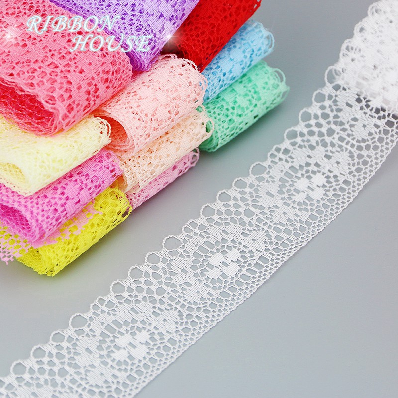 Cuộn Vải Ren Trắng 40mm 10 yards Dùng Gói Quà Trang Trí