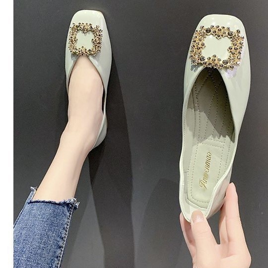 Giày⚡️ bệt⚡️nữ ⚡️giày búp bê mũi tròn da bóng mặt đá đế cao su dẻo hàng quảng châu | BigBuy360 - bigbuy360.vn